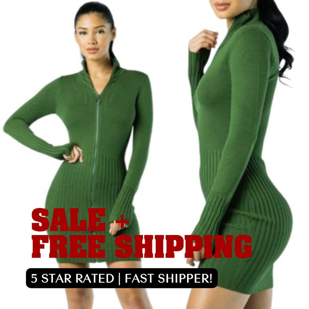 olive zipper knit dress - Picture 2 of 10